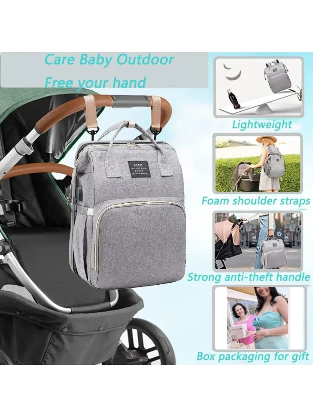 Stylish Waterproof Baby Diaper Backpack with Changing Station & USB Port - Large
